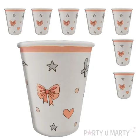kubeczki papierowe urodzinowe kokardki maki 250 ml 8 szt