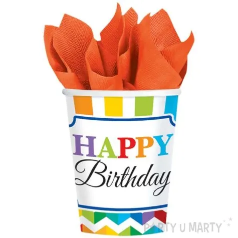 kubeczki papierowe urodziny happy birthday kolorowe amscan 250 ml 8 szt