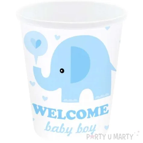 kubeczki papierowe welcome baby boy slonik bialo niebieski partypal 220 ml 6 szt