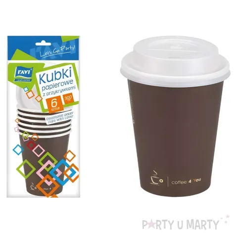 kubeczki papierowe z przykrywkami kubki jednorazowe na grilla biwak do samochodu 300 ml 6 szt