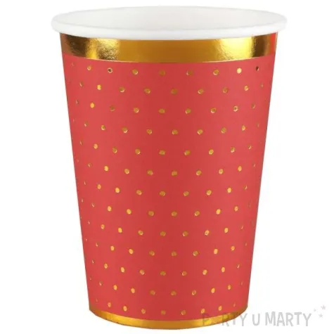 kubeczki papierowe zlote kropeczki i paski czerwone santex 270 ml 10 szt