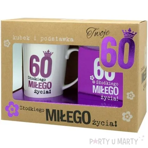 kubek 60 urodziny z podstawka fioletowy pan dragon 350 ml