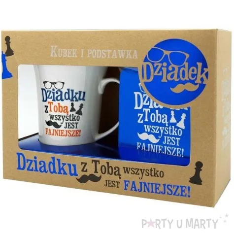 kubek dzien dziadka z podstawka niebieski pan dragon 350 ml
