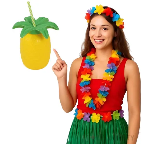 kubek plastikowy ze slomka ananas ze slomka guirca 300 ml