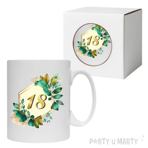 kubek szmaragdowe listki 18 urodziny 330 ml