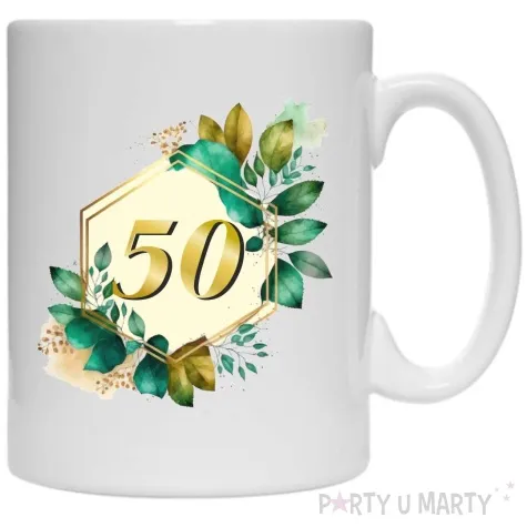 kubek szmaragdowe listki 50 urodziny 330 ml