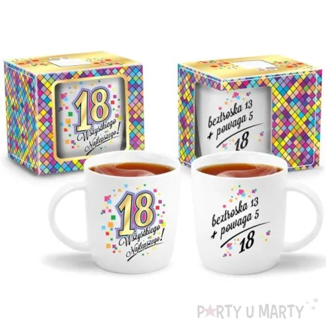 kubek z nadrukiem 18 urodziny bialy bgtech 330 ml