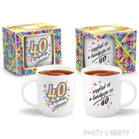 kubek z nadrukiem 40 urodziny bialy bgtech 330 ml