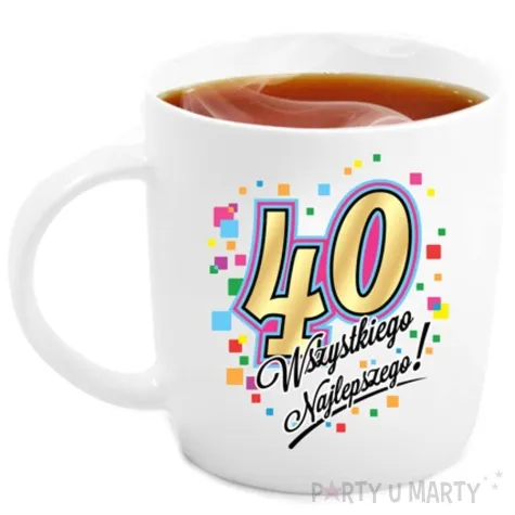 kubek z nadrukiem 40 urodziny bialy bgtech 330 ml