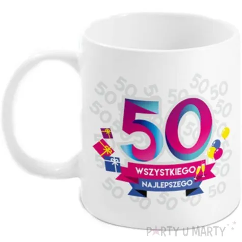 kubek z nadrukiem 50 te urodziny boss bialy bgtech 300 ml