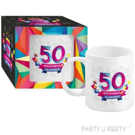kubek z nadrukiem 50 te urodziny boss bialy bgtech 300 ml
