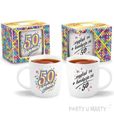 kubek z nadrukiem 50 urodziny bialy bgtech 330 ml