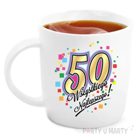 kubek z nadrukiem 50 urodziny bialy bgtech 330 ml