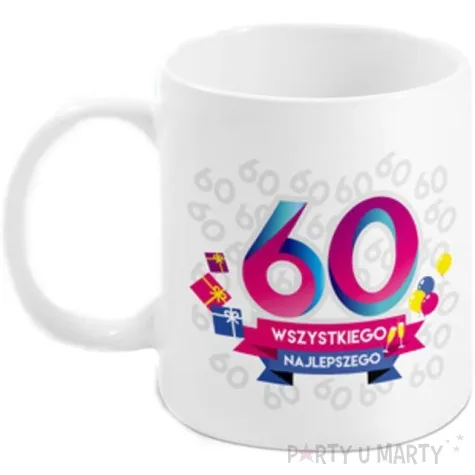 kubek z nadrukiem 60 te urodziny boss bialy bgtech 300 ml