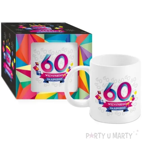 kubek z nadrukiem 60 te urodziny boss bialy bgtech 300 ml