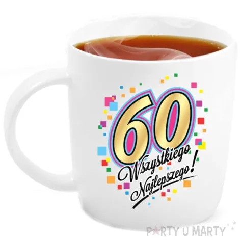 kubek z nadrukiem 60 urodziny bialy bgtech 330 ml