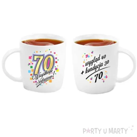 kubek z nadrukiem 70 urodziny bialy bgtech 330 ml