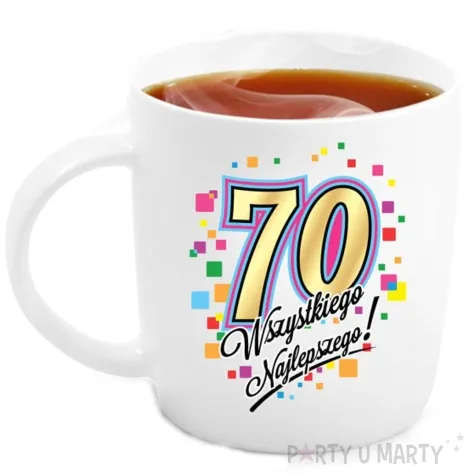 kubek z nadrukiem 70 urodziny bialy bgtech 330 ml