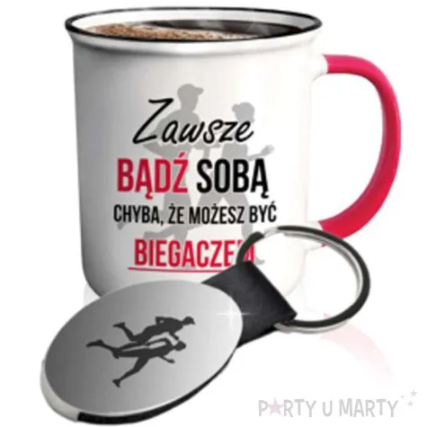 kubek z nadrukiem biegacz brelok bialy bgtech 400 ml