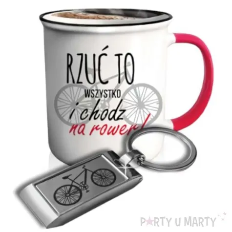 kubek z nadrukiem chodz na rower brelok bialy bgtech 400 ml