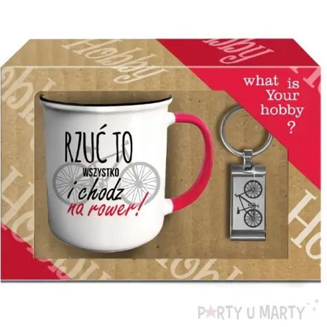 kubek z nadrukiem chodz na rower brelok bialy bgtech 400 ml