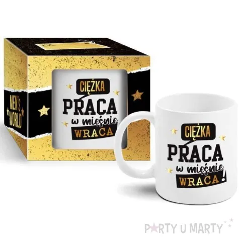 kubek z nadrukiem ciezka praca boss bialy bgtech 300 ml