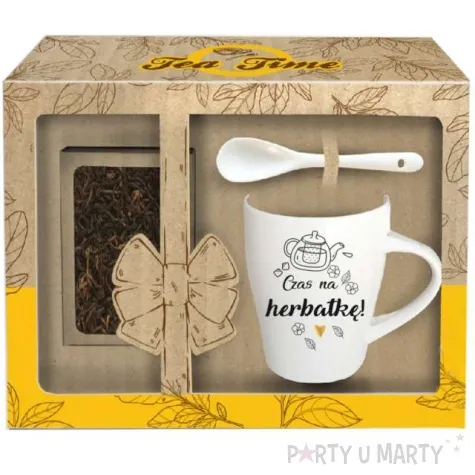 kubek z nadrukiem czas na herbate bialy z nadrukiem zestaw lyzeczka bgtech 340 ml