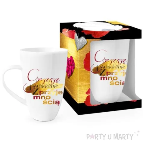 kubek z nadrukiem grzesze swiadomie bialy bgtech 400 ml