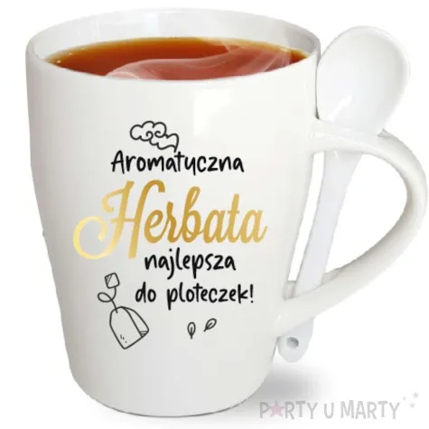 kubek z nadrukiem herbata najlepsza do ploteczek bialy z nadrukiem bgtech 340 ml