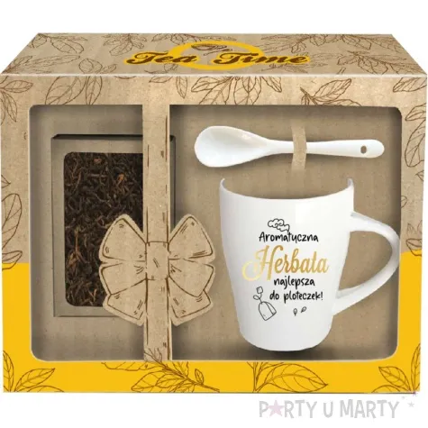 kubek z nadrukiem herbata najlepsza do ploteczek bialy z nadrukiem bgtech 340 ml