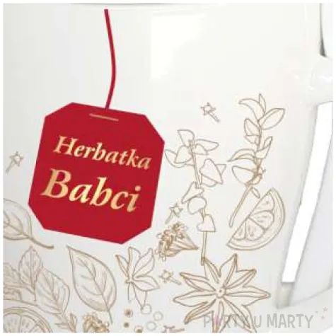 kubek z nadrukiem herbatka babci zestaw lyzeczka herbata bgtech 300 ml