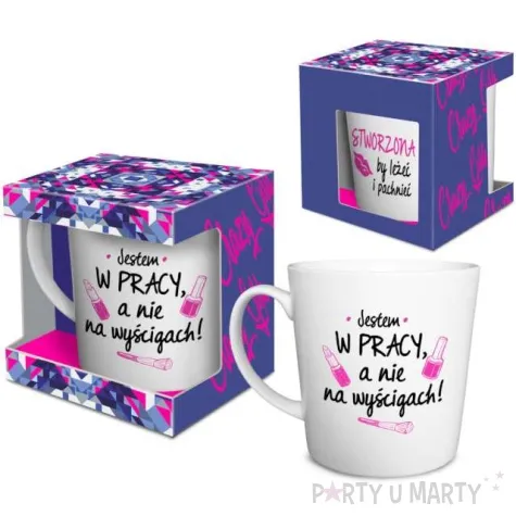 kubek z nadrukiem jestem w pracy nie na wyscigach bialy bgtech 480ml