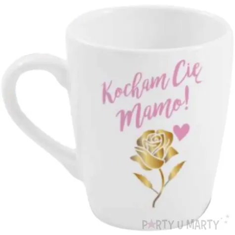 kubek z nadrukiem kocham cie mamo roza bialy bgtech 300 ml