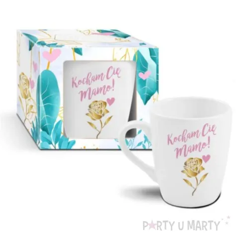 kubek z nadrukiem kocham cie mamo roza bialy bgtech 300 ml