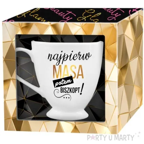 kubek z nadrukiem najpierw masa potem biszkopt bialy bgtech 300 ml