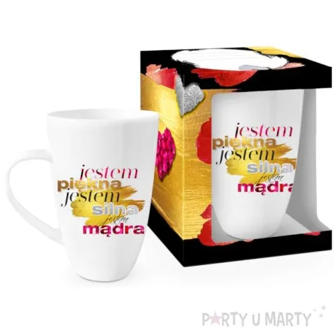 kubek z nadrukiem piekna silna madra bialy bgtech 400 ml