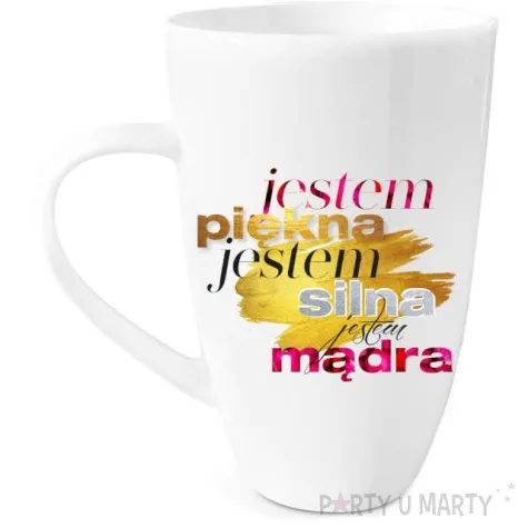 kubek z nadrukiem piekna silna madra bialy bgtech 400 ml