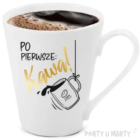 kubek z nadrukiem po pierwsze kawa bialy z nadrukiem bgtech 300 ml