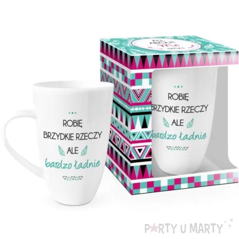 kubek z nadrukiem robie brzydkie rzeczy bialy bgtech 400ml