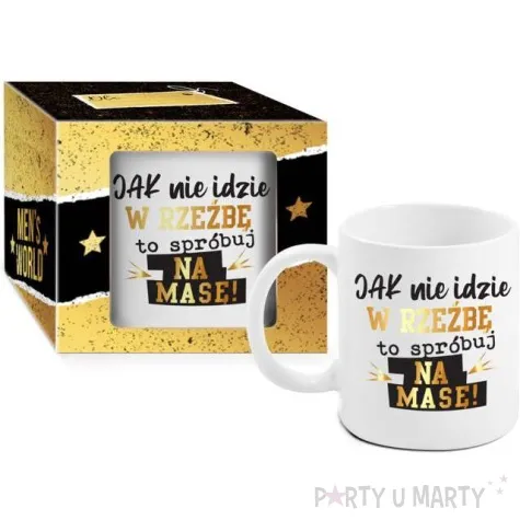 kubek z nadrukiem sprobuj na mase boss bialy bgtech 300 ml