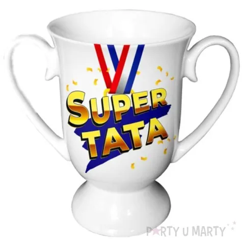 kubek z nadrukiem super tata bialy bgtech 380 ml