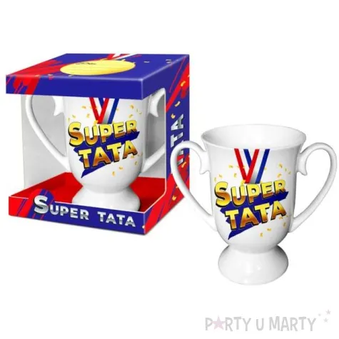 kubek z nadrukiem super tata bialy bgtech 380 ml