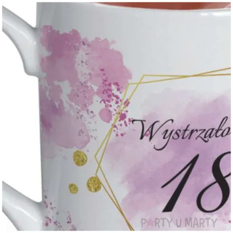 kubek z nadrukiem urodzinowy z dedykacja 18 bialy zdobiony bgtech 370 ml