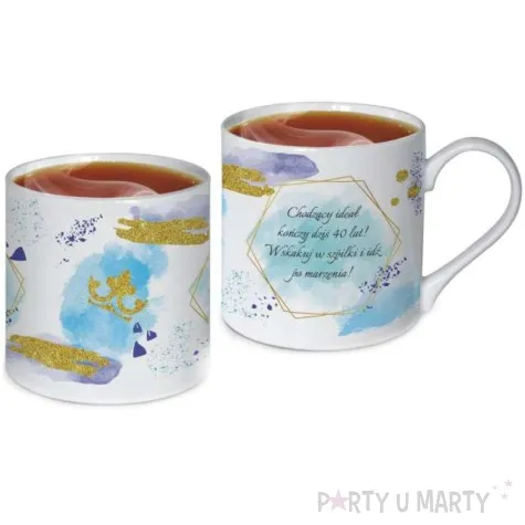 kubek z nadrukiem urodzinowy z dedykacja 40 bialy zdobiony bgtech 370 ml