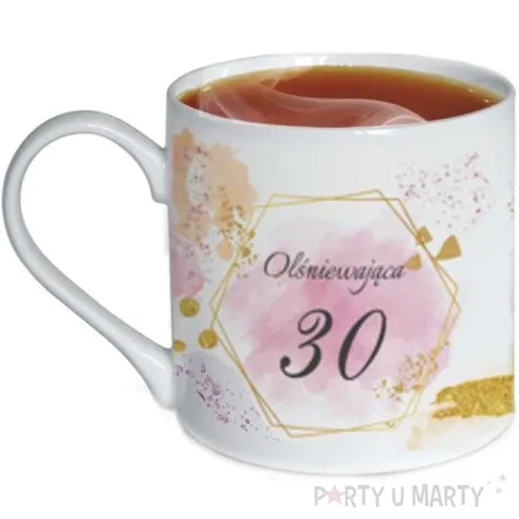 kubek z nadrukiem urodziny z dedykacja 30 bialy zdobiony bgtech 370 ml
