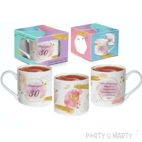 kubek z nadrukiem urodziny z dedykacja 30 bialy zdobiony bgtech 370 ml