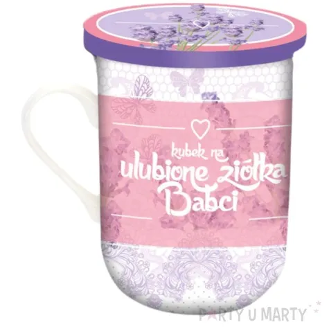 kubek z nadrukiem zaparzacz ulubione ziolka babci bgtech 330 ml