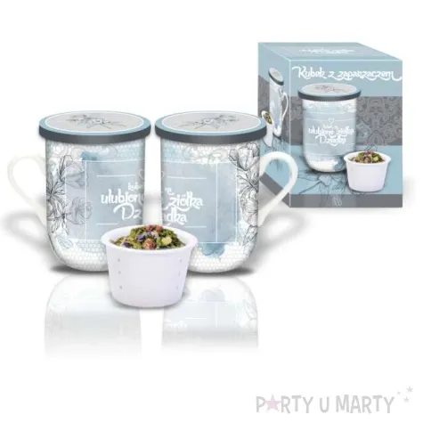 kubek z nadrukiem zaparzacz ulubione ziolka dziadka blekitny bgtech 330 ml