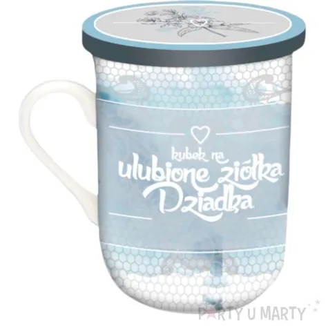 kubek z nadrukiem zaparzacz ulubione ziolka dziadka blekitny bgtech 330 ml