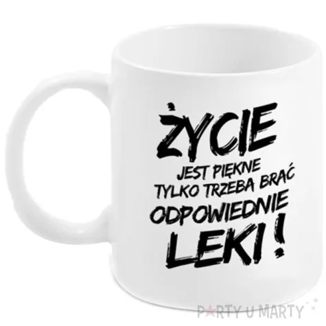 kubek z nadrukiem zycie jest piekne boss bialy bgtech 300 ml